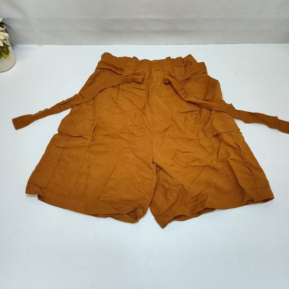 A New Day Oversized Paperbag Baggy Cargo Short Drawstring Rust Small Linen Blend - Picture 1 of 6